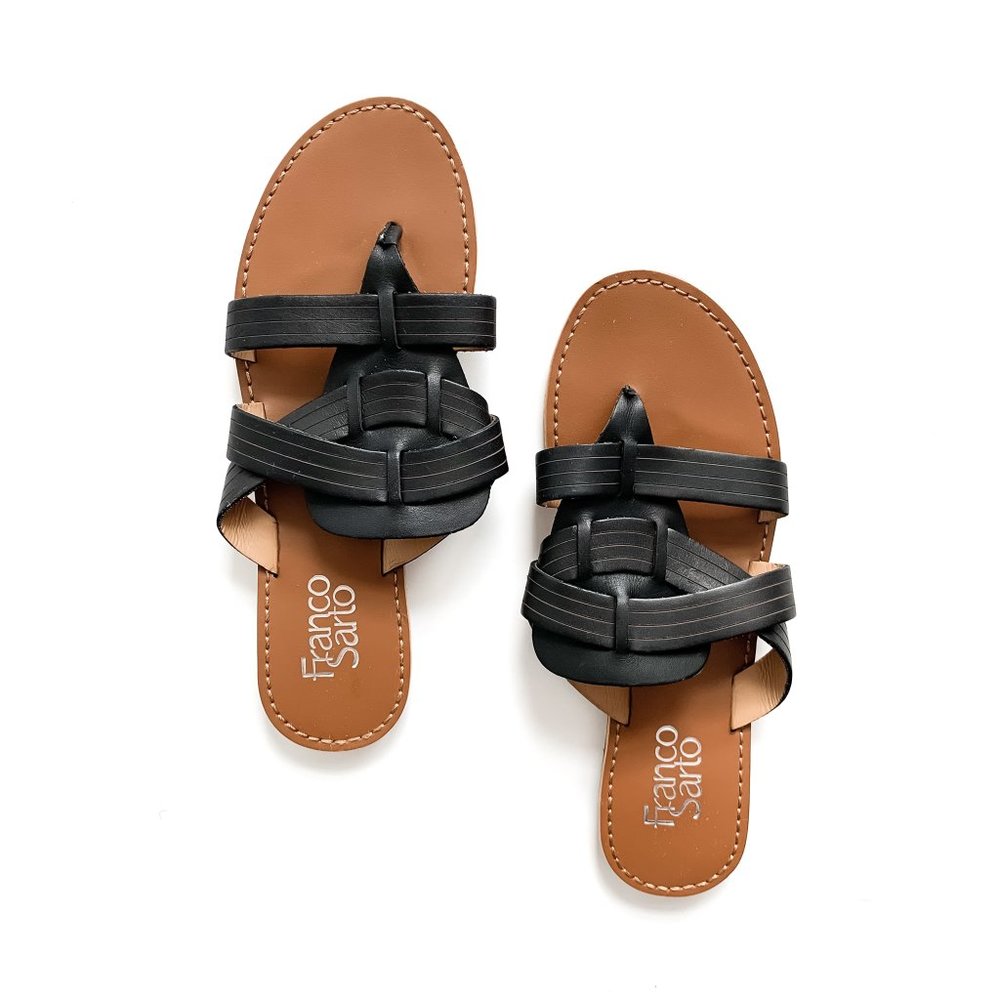 FRANCO SARTO black leather Marlis woven sandals 8